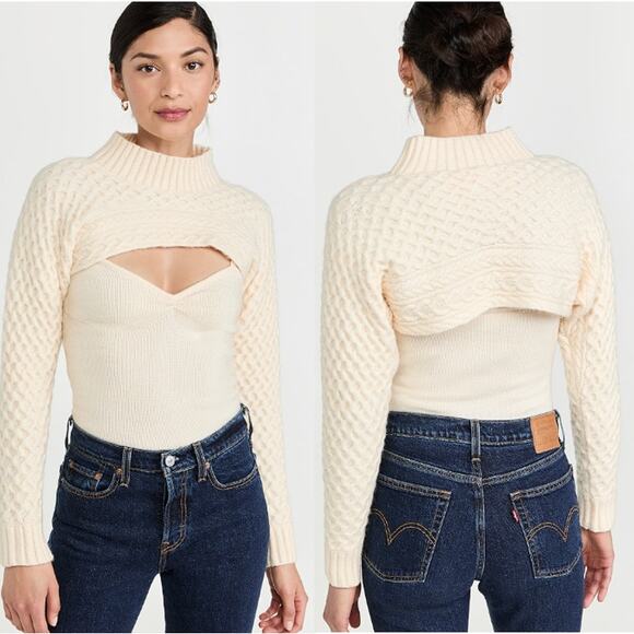 ASTR the Label Sweaters - ASTR the Label Imani Long Sleeve Mock Neck Knit Shrug Sweater Cream Women's XS